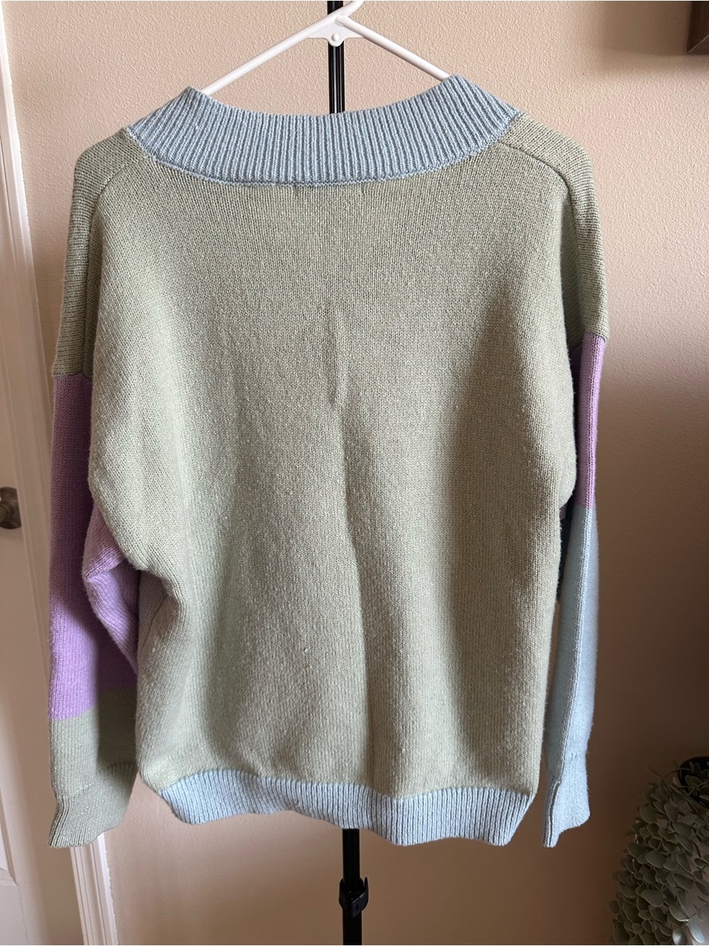 Baltic Born Pastel Colorblock V-Neck Sweater - Sage, Lilac & Sky Blue - Picture 5 of 7